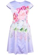 Shein Purple Cap Sleeve Flowers Print A-line Dress