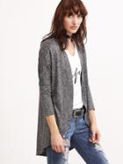 Shein Grey Marled Knit Curved Hem Open Front Coat