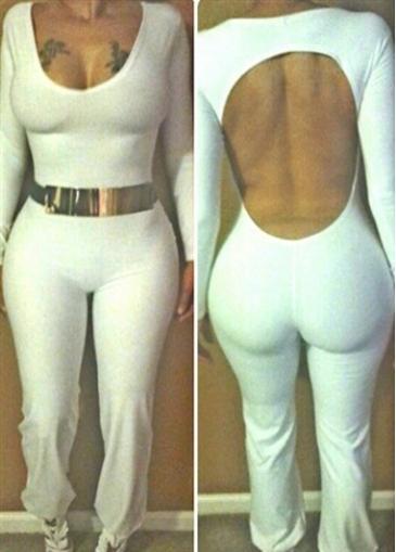 Rosewe Scoop Neck Open Back Long Sleeve Jumpsuit