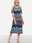 Shein Open Shoulder Multicolor Chevron Print Dress