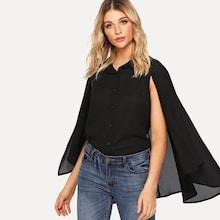 Shein Button Up Cloak Sleeve Collar Top