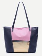Shein Blue Faux Leather Front Zipper Tote Bag