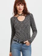 Shein Marled Knit Crisscross Neck Slim Fit T-shirt