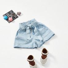Shein Girls Self Tie Dual Pocket Denim Shorts