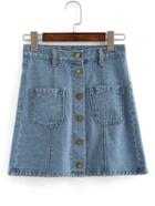 Shein Buttoned Fornt Dual Pocket Denim Skirt