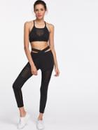 Shein Active Mesh Panel Top With Cut Out Waist Leggings