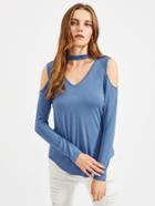 Shein Choker Neck Open Shoulder Curved Hem Tee
