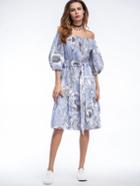 Shein Bardot Floral Print Puff Sleeve Self Tie Dress