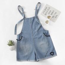 Shein Buckle-strap Faded Denim Overalls
