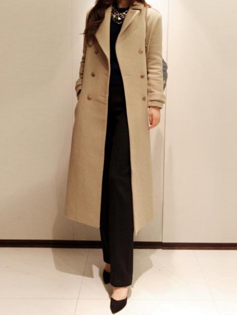 Shein Camel Long Sleeve Double Breasted Woolen Coat