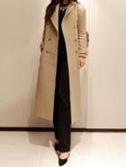 Shein Camel Long Sleeve Double Breasted Woolen Coat