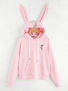 Shein Drop Shoulder Rabbit Embroidery Cartoon Pattern Hoodie