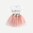 Shein Girls Letter Print Tee With Pearls Decoration Tutu