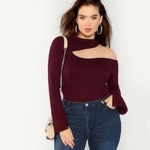 Shein Plus Flounce Sleeve Asymmetrical Neck Top