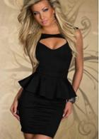 Rosewe Vogue Black Round Neck Sleeveless Cutout Chest Peplum Dress