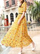 Shein Yellow Belted Floral Maxi Dress
