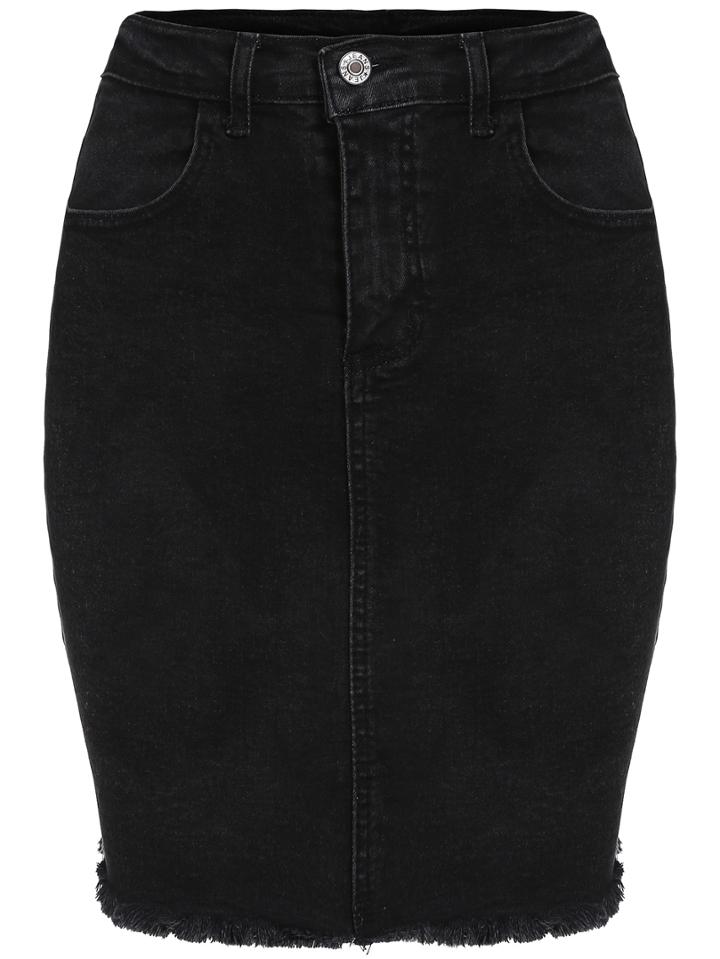 Shein Black Frayed Denim Bodycon Skirt