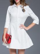 Shein White Lapel Beading A-line Dress