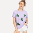 Shein Pearl Beading Embroidered Cactus Patch T-shirt