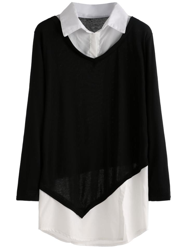Shein Black White Split Front 2 In 1 Blouse