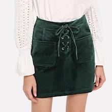Shein Patch Pocket Lace-up Front Suede Skirt