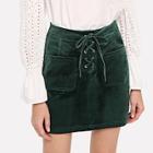 Shein Patch Pocket Lace-up Front Suede Skirt