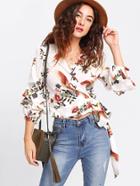 Shein Gathered Sleeve Overlap Wrap Top