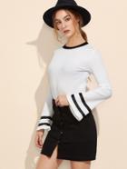 Shein White Contrast Striped Bell Sleeve T-shirt