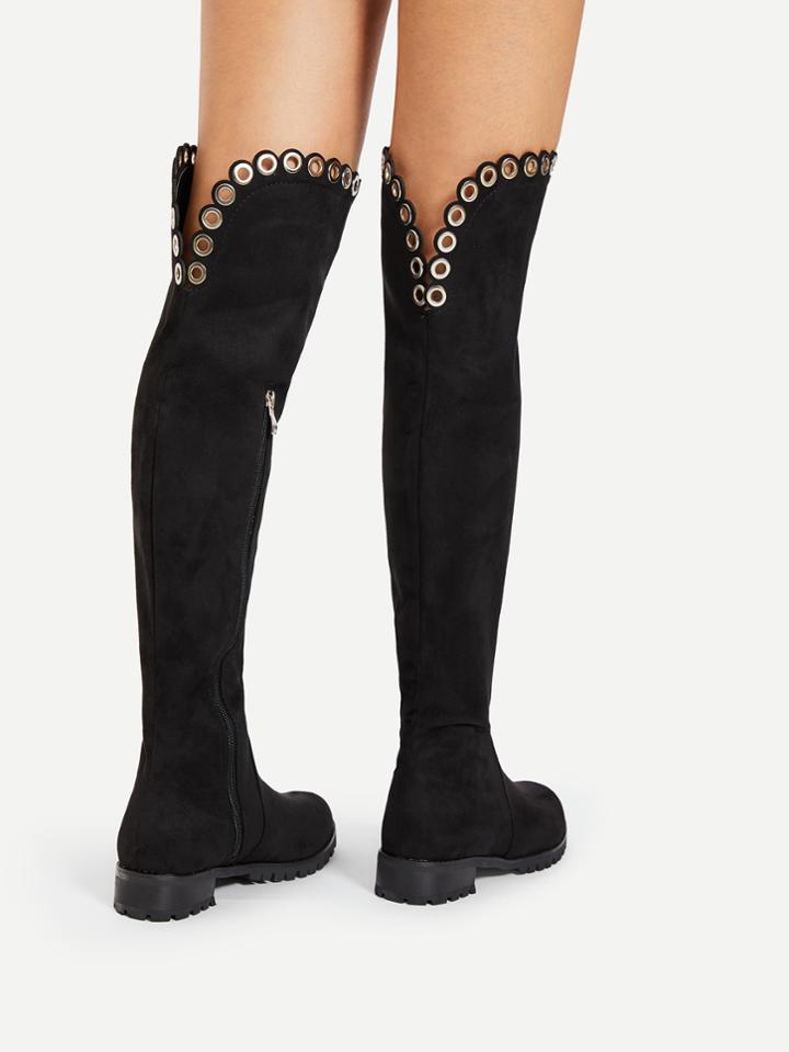 Shein Grommet Detail Knee High Boots