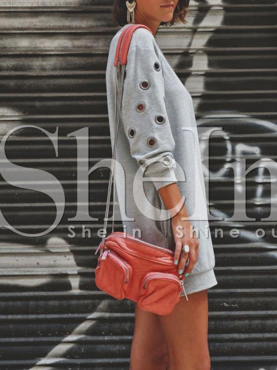 Shein Grey Long Sleeve Hollow Dress