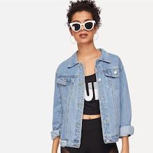 Shein Bleach Wash Pocket Front Denim Jacket