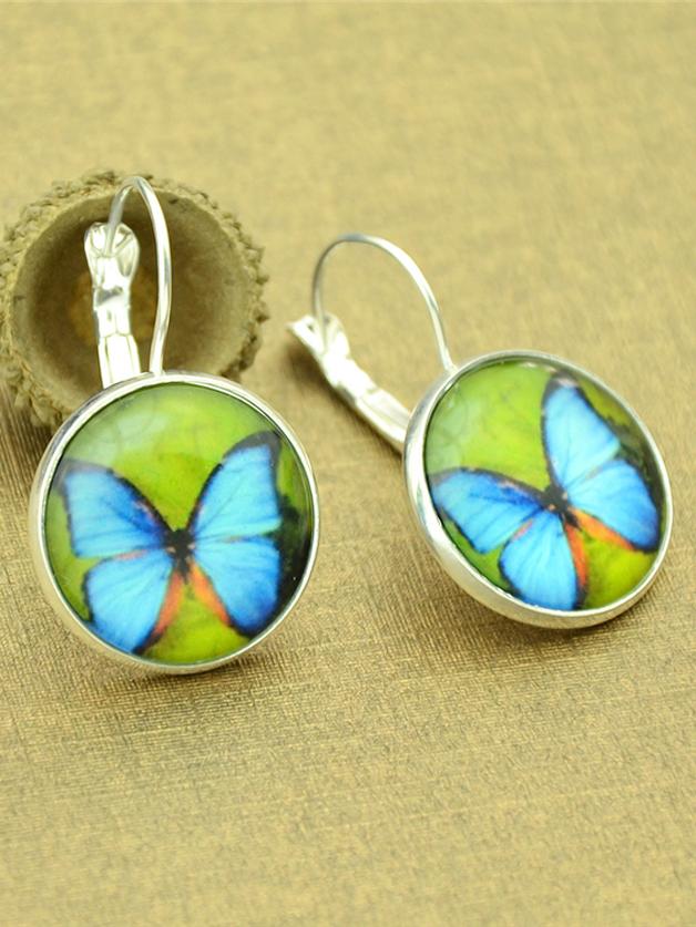 Shein Silver Imitation Gemstone Butterfly Shape Round Earrings