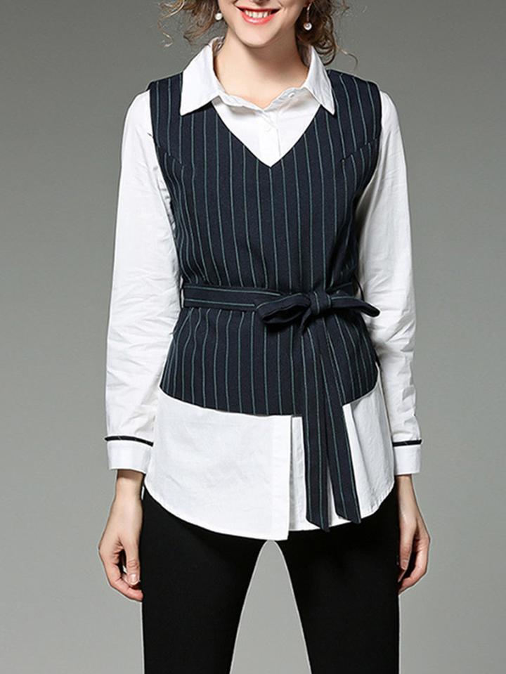 Shein Pinstripe Self Tie Vest And Shirt