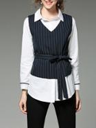 Shein Pinstripe Self Tie Vest And Shirt