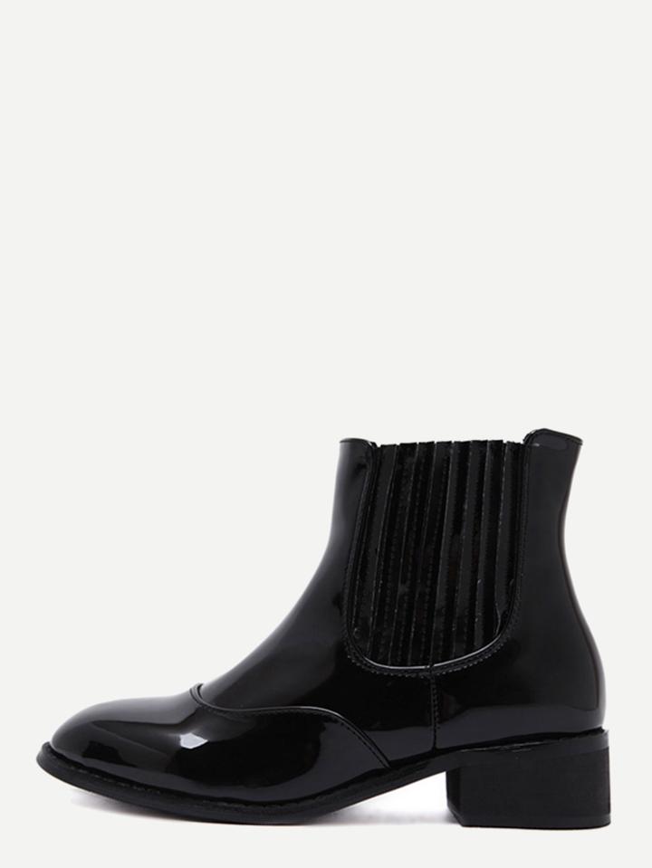 Shein Black Patent Leather Almond Toe Chelsea Boots