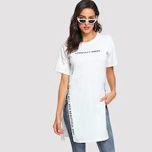 Shein Letter Print Split Side Longline Tee
