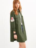 Shein Olive Green Button Up Utility Coat With Sleeve Patch
