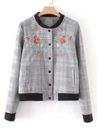 Shein Embroidered Flower Glen Plaid Jacket