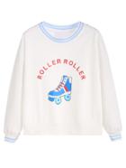 Shein White Roller Skates Print Striped Detail Sweatshirt