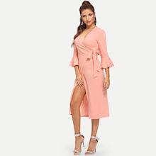 Shein Bell Sleeve Knot Side Wrap Dress