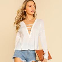 Shein Ladder Strap Plunging Neck T-shirt