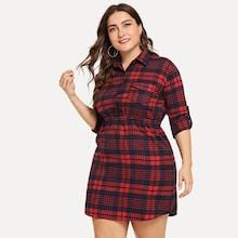 Shein Plus Plaid Roll-up Sleeve Dress