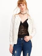 Shein White Crochet Overlay Zipper Jacket