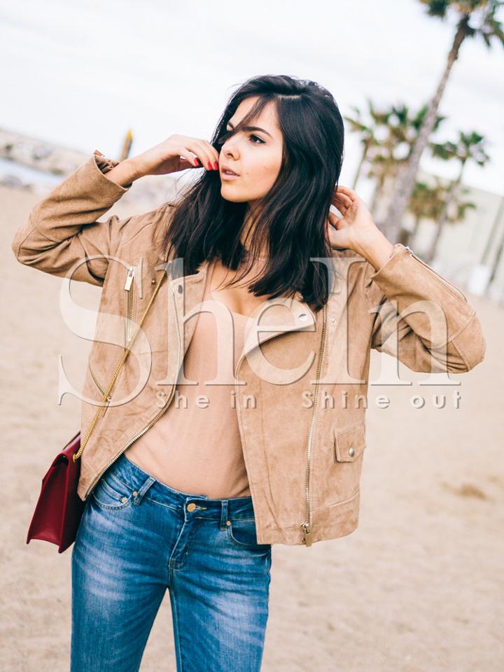 Shein Camel Long Sleeve Lapel Zipper Jacket