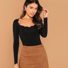 Shein Slim Fitted Lace Trim Tee