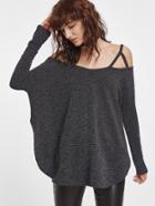 Shein Dark Grey Cold Shoulder Curved Hem Oversized T-shirt