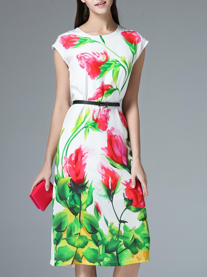 Shein White Painted Belted Shift Dress