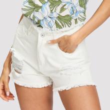 Shein Raw Trim Ripped Denim Shorts