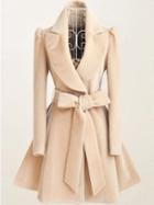 Shein Khaki Shawl Collar Frock Coat With Belt