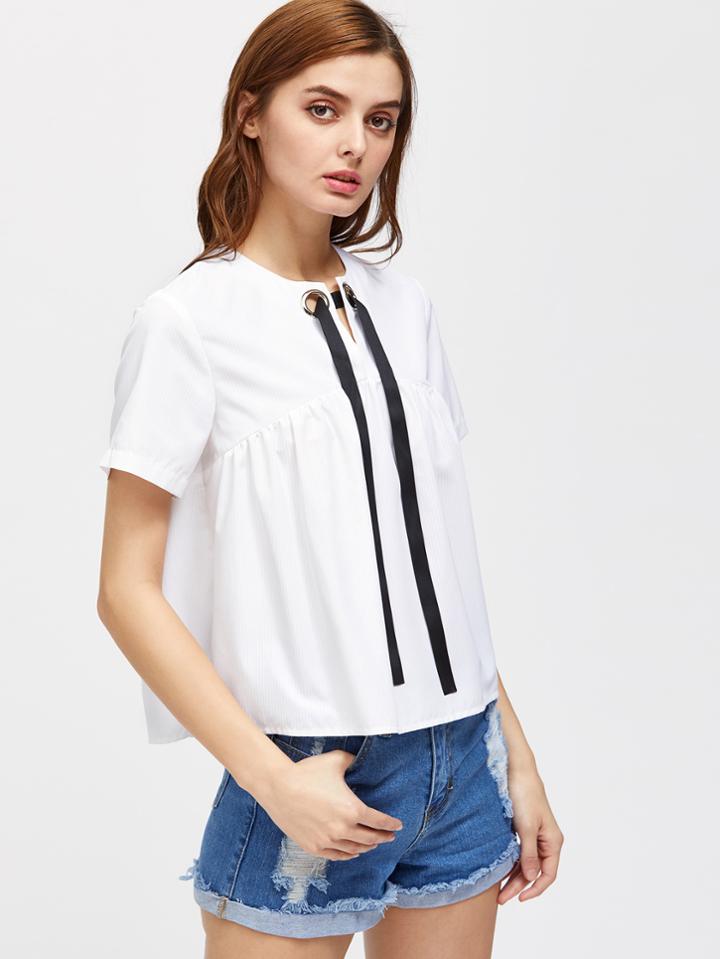 Shein Grommet Tie Neck Babydoll Top